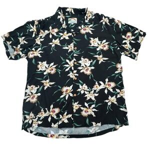 Paradise Found Hawaiian Shirt Mens Large Black Orchid Floral Made in Hawaii